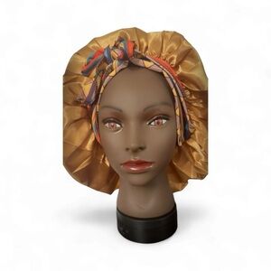 Gold Satin Bonnet with Multicolor Bow